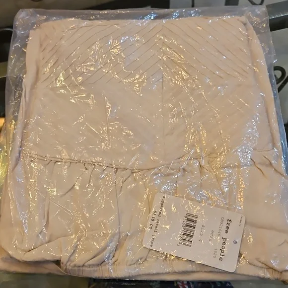 Free People Santorini Midi Dress Pleats Linen Contrast Tie Straps Siz 4 Ecru NWT - Picture 12 of 16